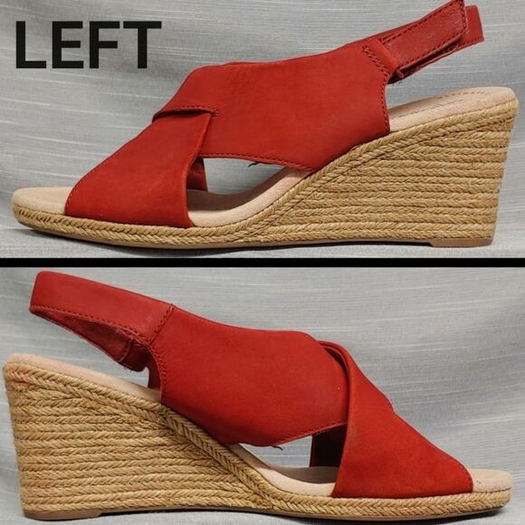 Clarks Red Lafley Alaine Open Toe Sling Back Espadrilles Wedges Heels Womens 10 - Picture 2 of 13